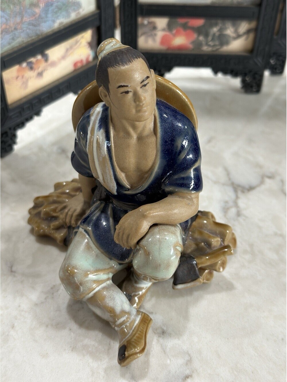 Vintage Chinese Shiwan Mudman Woodcutter (or Wood Carrier) EUC